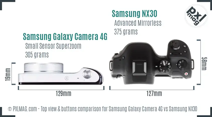 Samsung Galaxy Camera 4G vs Samsung NX30 top view buttons comparison