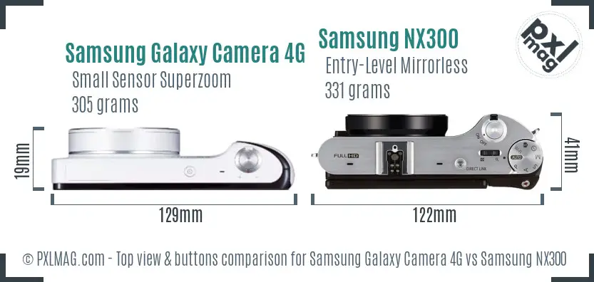 Samsung Galaxy Camera 4G vs Samsung NX300 top view buttons comparison