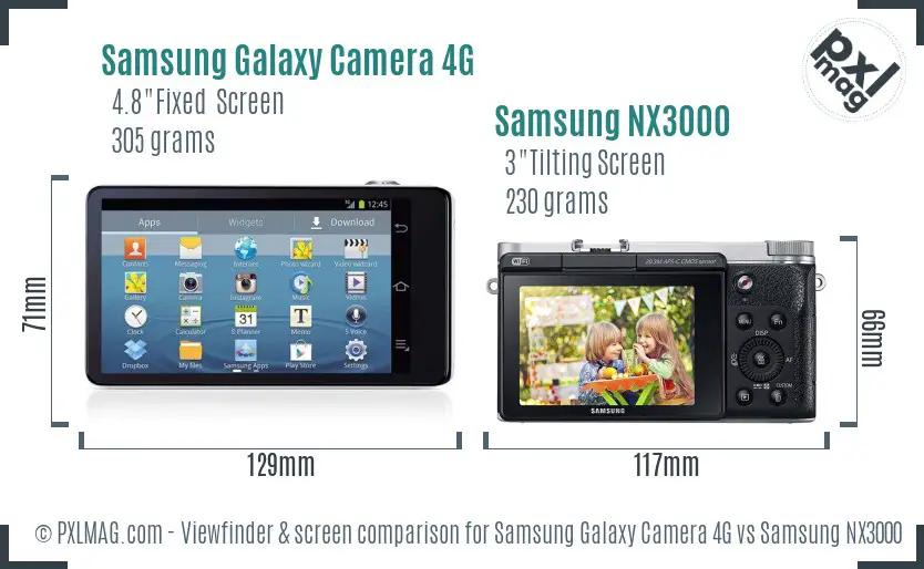 Samsung Galaxy Camera 4G vs Samsung NX3000 Screen and Viewfinder comparison