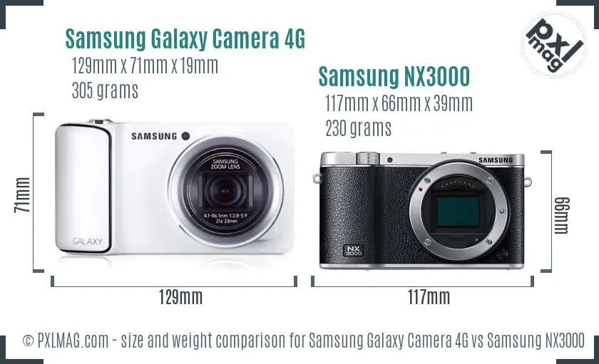 Samsung Galaxy Camera 4G vs Samsung NX3000 size comparison