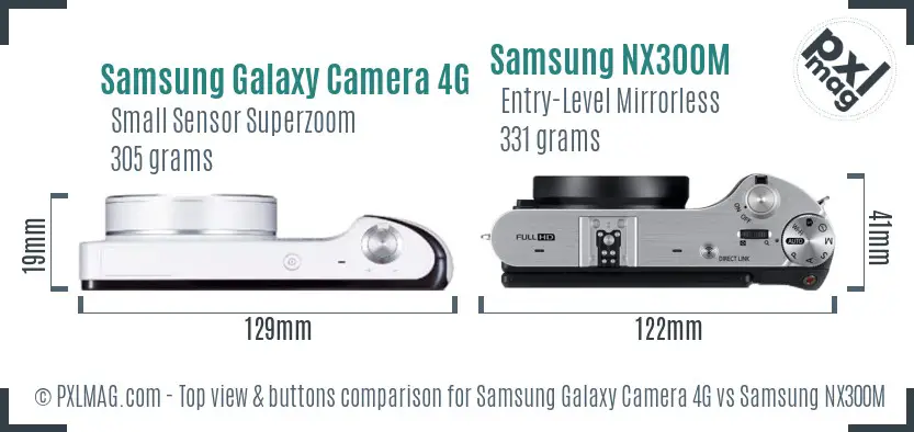 Samsung Galaxy Camera 4G vs Samsung NX300M top view buttons comparison