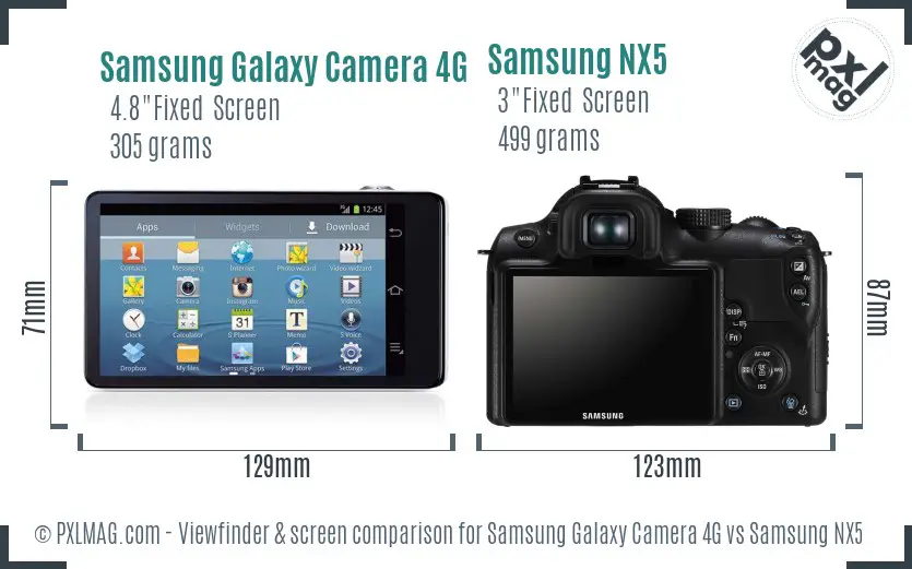 Samsung Galaxy Camera 4G vs Samsung NX5 Screen and Viewfinder comparison