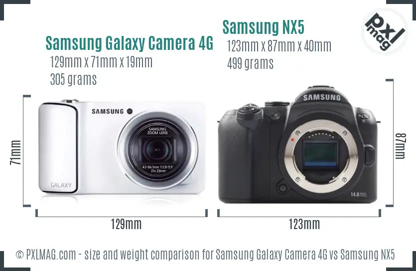 Samsung Galaxy Camera 4G vs Samsung NX5 size comparison