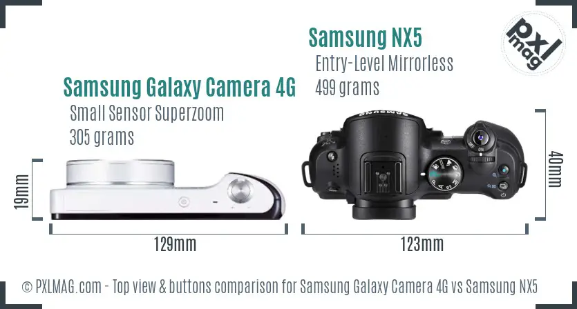 Samsung Galaxy Camera 4G vs Samsung NX5 top view buttons comparison