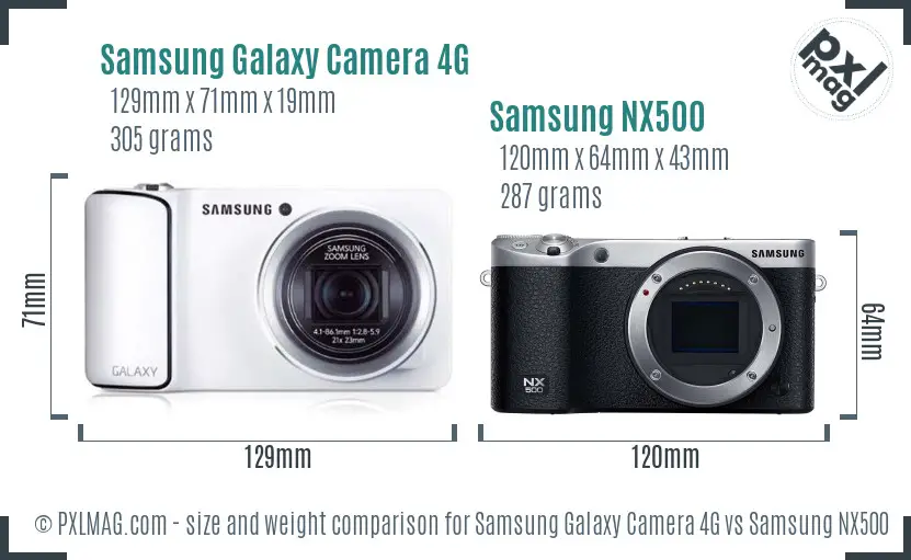 Samsung Galaxy Camera 4G vs Samsung NX500 size comparison
