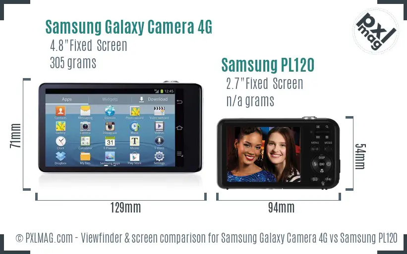 Samsung Galaxy Camera 4G vs Samsung PL120 Screen and Viewfinder comparison