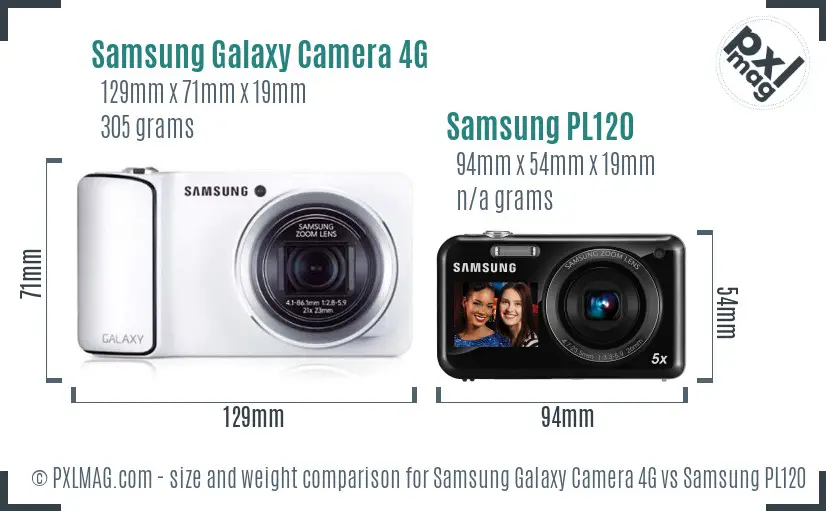 Samsung Galaxy Camera 4G vs Samsung PL120 size comparison