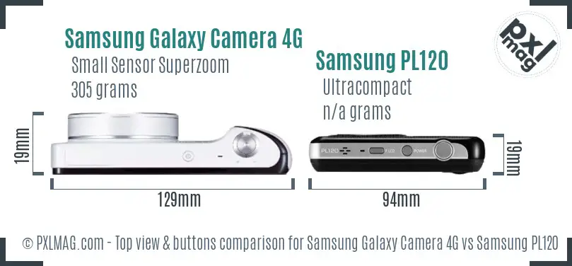 Samsung Galaxy Camera 4G vs Samsung PL120 top view buttons comparison