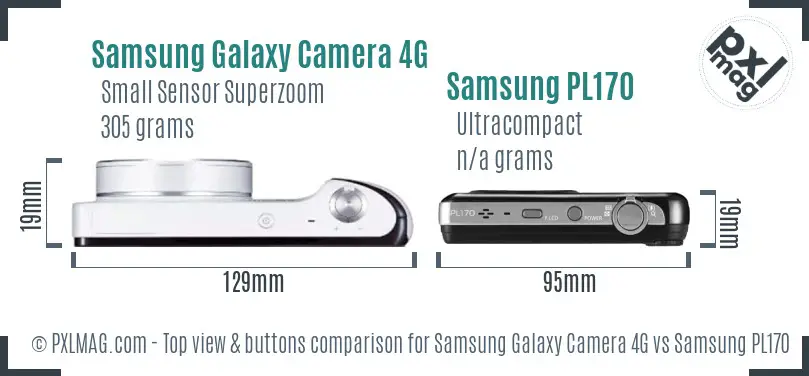 Samsung Galaxy Camera 4G vs Samsung PL170 top view buttons comparison