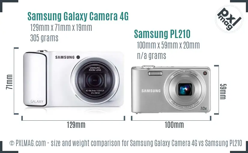 Samsung Galaxy Camera 4G vs Samsung PL210 size comparison