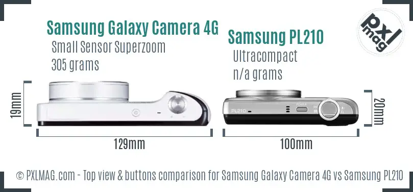 Samsung Galaxy Camera 4G vs Samsung PL210 top view buttons comparison