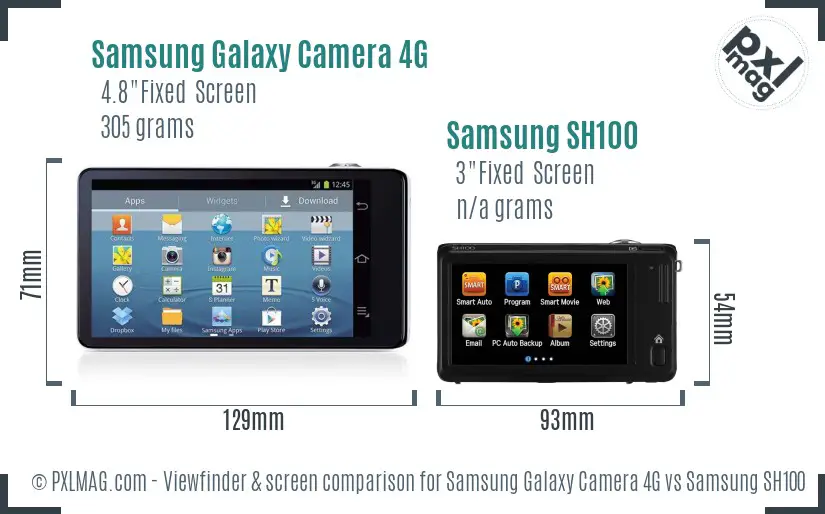 Samsung Galaxy Camera 4G vs Samsung SH100 Screen and Viewfinder comparison