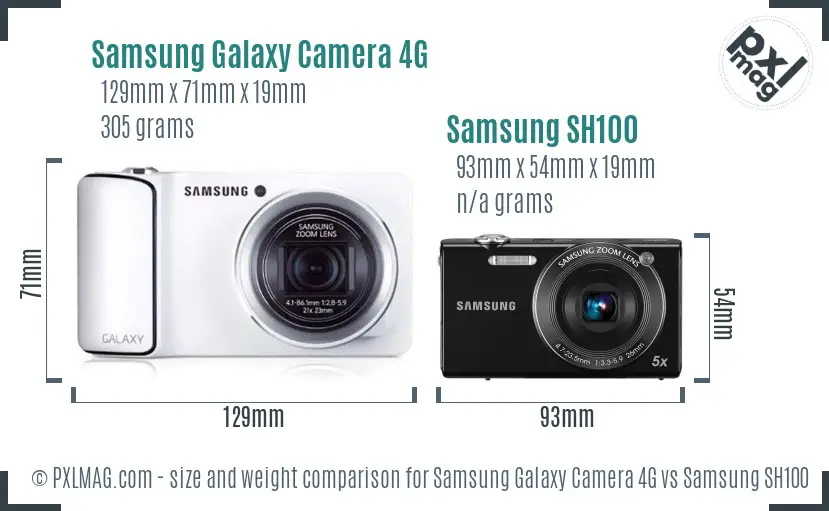 Samsung Galaxy Camera 4G vs Samsung SH100 size comparison