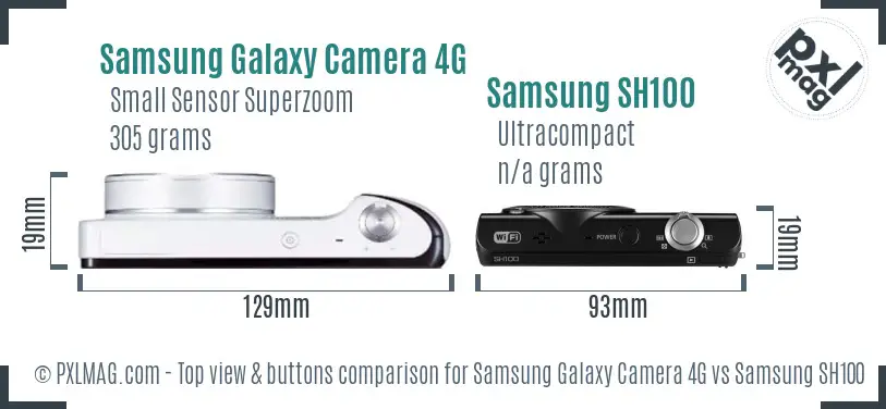 Samsung Galaxy Camera 4G vs Samsung SH100 top view buttons comparison
