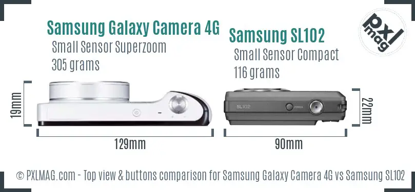 Samsung Galaxy Camera 4G vs Samsung SL102 top view buttons comparison