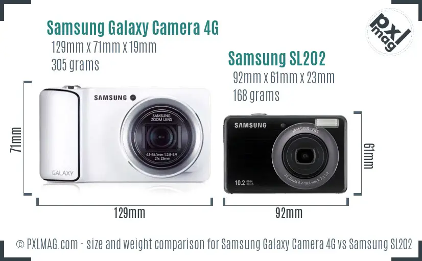 Samsung Galaxy Camera 4G vs Samsung SL202 size comparison