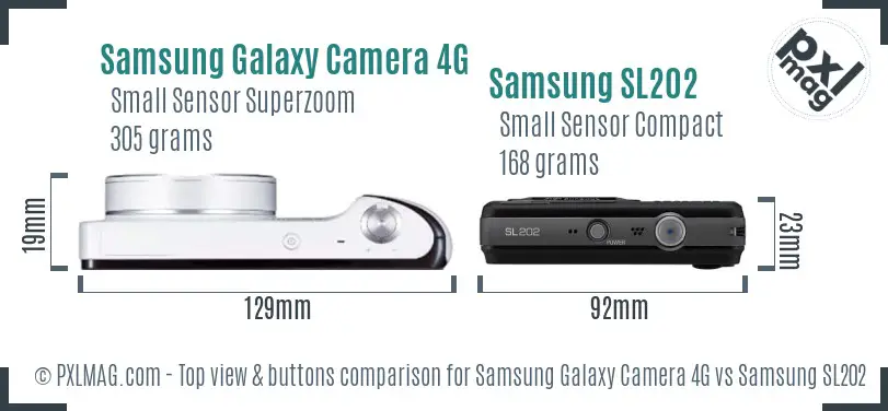 Samsung Galaxy Camera 4G vs Samsung SL202 top view buttons comparison