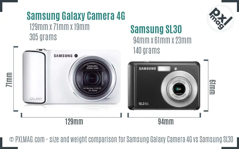 Samsung Galaxy Camera 4G vs Samsung SL30 size comparison