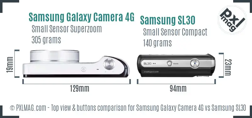 Samsung Galaxy Camera 4G vs Samsung SL30 top view buttons comparison