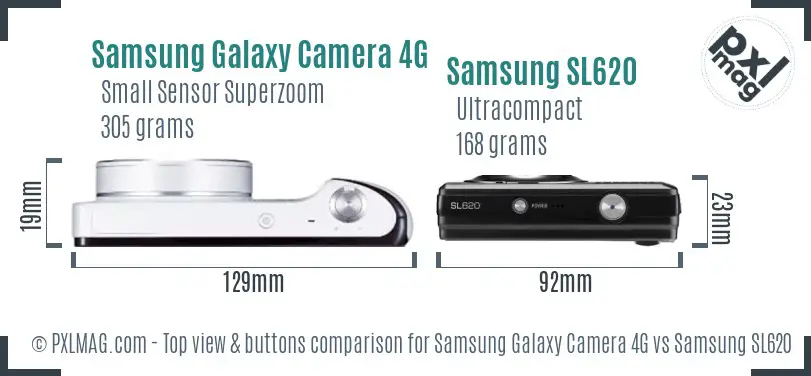 Samsung Galaxy Camera 4G vs Samsung SL620 top view buttons comparison