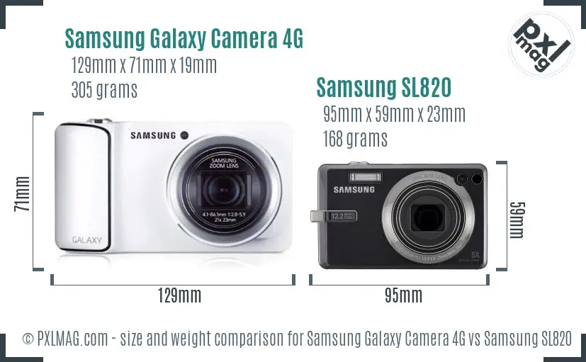 Samsung Galaxy Camera 4G vs Samsung SL820 size comparison