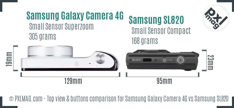 Samsung Galaxy Camera 4G vs Samsung SL820 top view buttons comparison