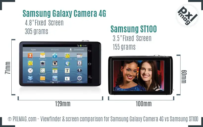 Samsung Galaxy Camera 4G vs Samsung ST100 Screen and Viewfinder comparison