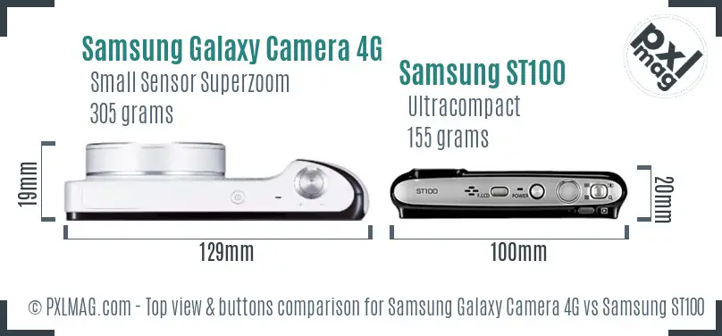 Samsung Galaxy Camera 4G vs Samsung ST100 top view buttons comparison