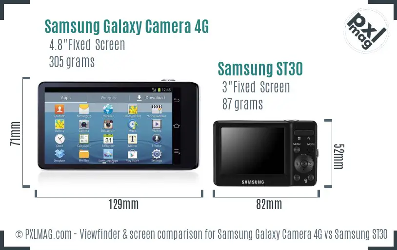 Samsung Galaxy Camera 4G vs Samsung ST30 Screen and Viewfinder comparison