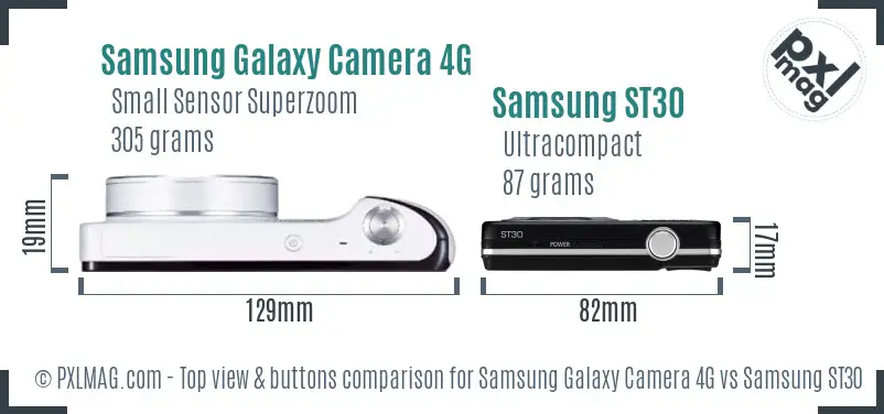 Samsung Galaxy Camera 4G vs Samsung ST30 top view buttons comparison