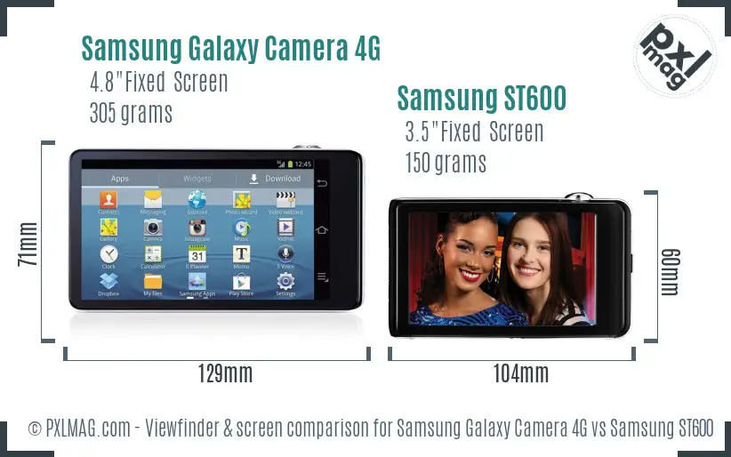 Samsung Galaxy Camera 4G vs Samsung ST600 Screen and Viewfinder comparison