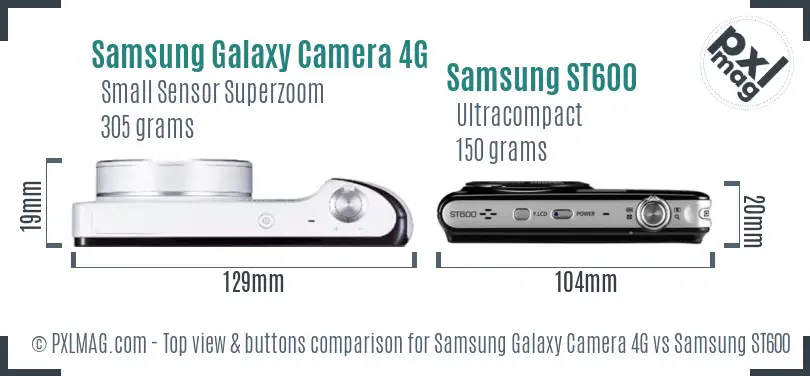 Samsung Galaxy Camera 4G vs Samsung ST600 top view buttons comparison