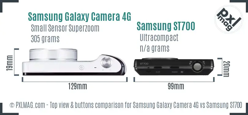 Samsung Galaxy Camera 4G vs Samsung ST700 top view buttons comparison Samsung Galaxy Camera 4G vs Samsung ST700 top view buttons comparison