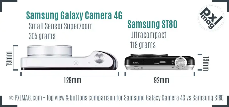 Samsung Galaxy Camera 4G vs Samsung ST80 top view buttons comparison
