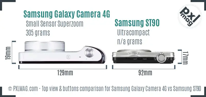 Samsung Galaxy Camera 4G vs Samsung ST90 top view buttons comparison Samsung Galaxy Camera 4G vs Samsung ST90 top view buttons comparison