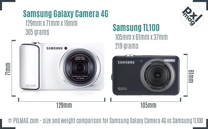 Samsung Galaxy Camera 4G vs Samsung TL100 size comparison