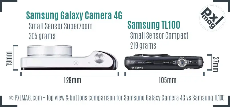 Samsung Galaxy Camera 4G vs Samsung TL100 top view buttons comparison