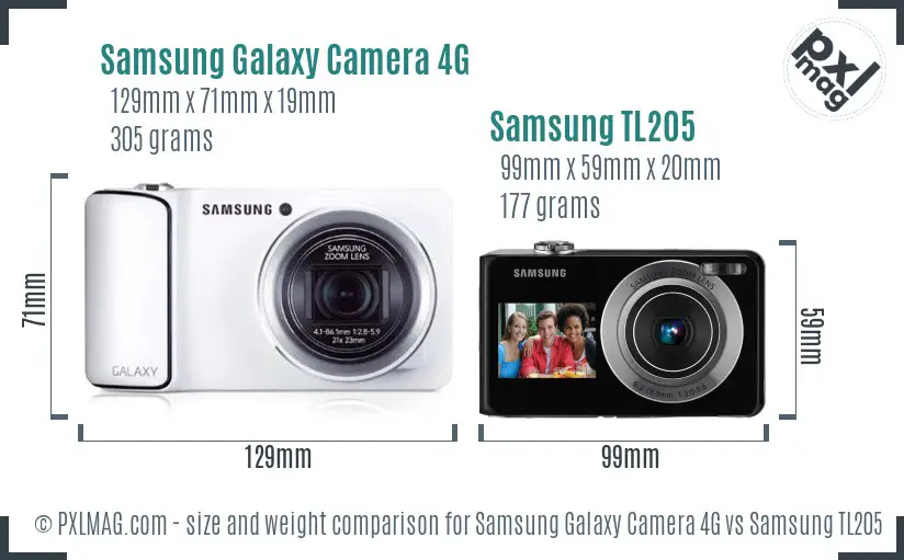 Samsung Galaxy Camera 4G vs Samsung TL205 size comparison