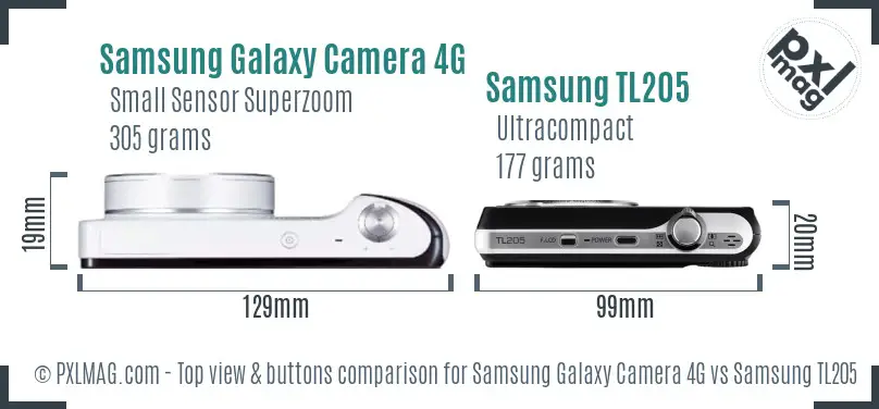 Samsung Galaxy Camera 4G vs Samsung TL205 top view buttons comparison