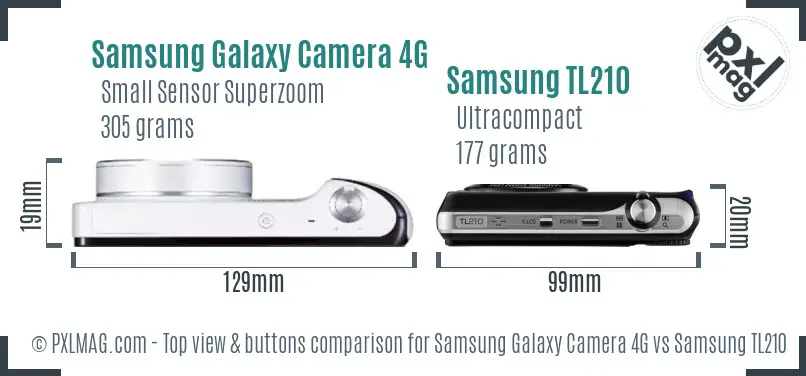 Samsung Galaxy Camera 4G vs Samsung TL210 top view buttons comparison