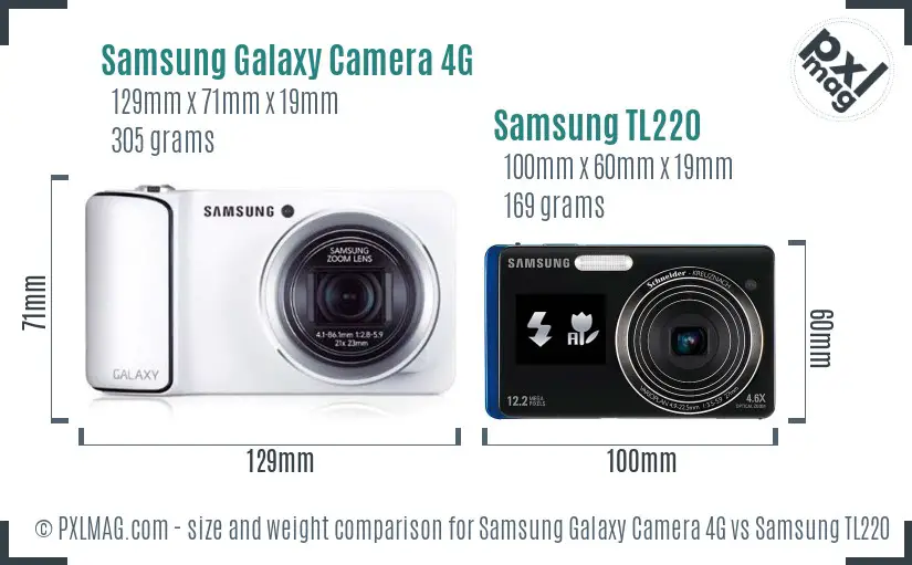 Samsung Galaxy Camera 4G vs Samsung TL220 size comparison