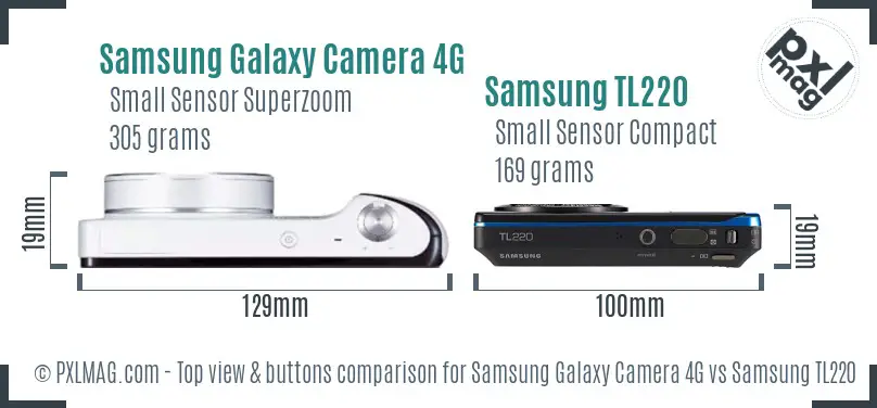 Samsung Galaxy Camera 4G vs Samsung TL220 top view buttons comparison
