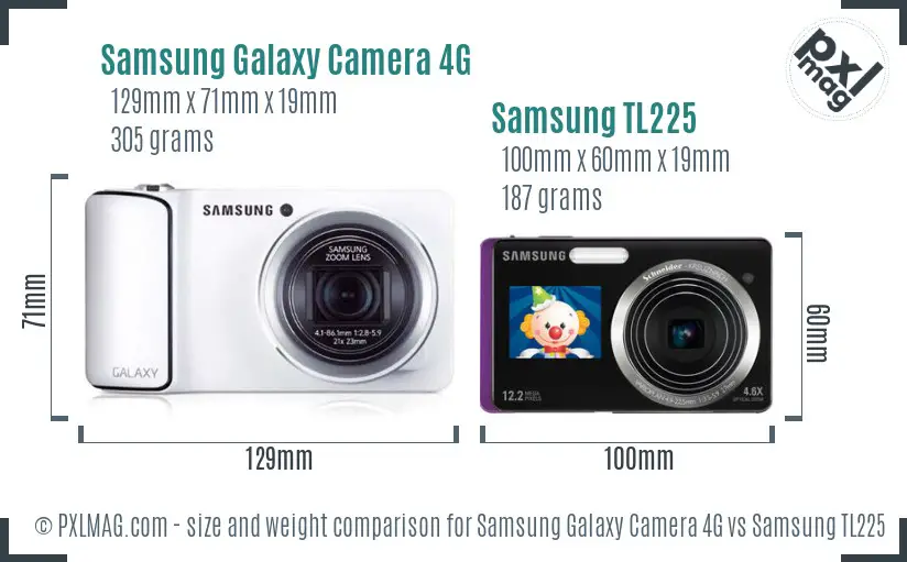 Samsung Galaxy Camera 4G vs Samsung TL225 size comparison