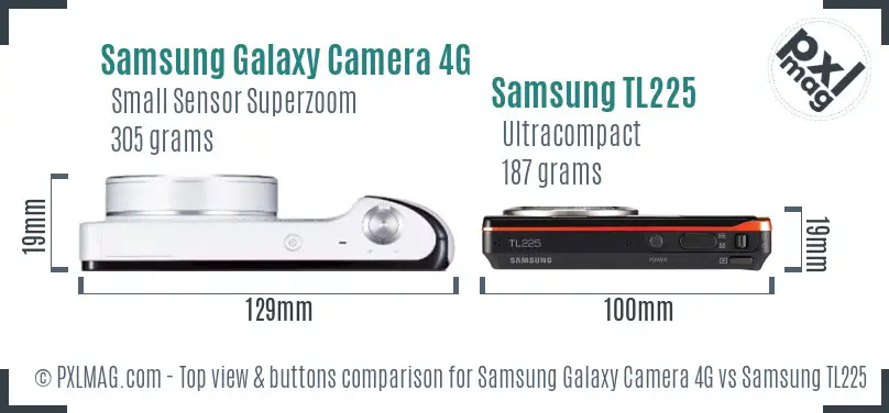 Samsung Galaxy Camera 4G vs Samsung TL225 top view buttons comparison