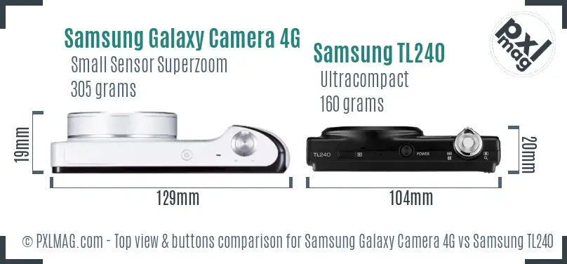 Samsung Galaxy Camera 4G vs Samsung TL240 top view buttons comparison Samsung Galaxy Camera 4G vs Samsung TL240 top view buttons comparison