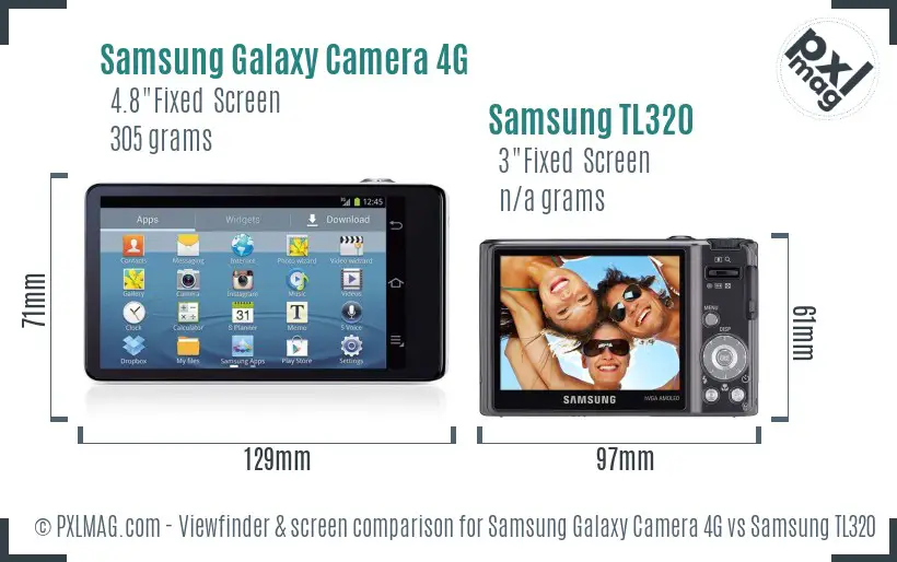 Samsung Galaxy Camera 4G vs Samsung TL320 Screen and Viewfinder comparison
