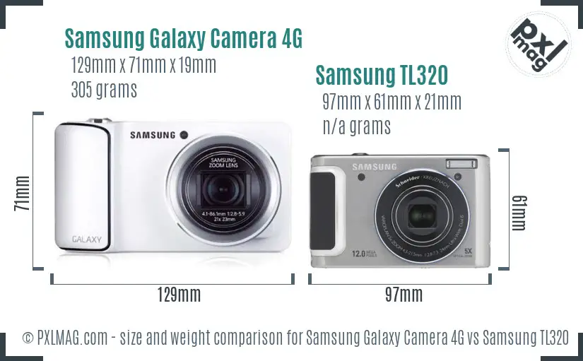 Samsung Galaxy Camera 4G vs Samsung TL320 size comparison