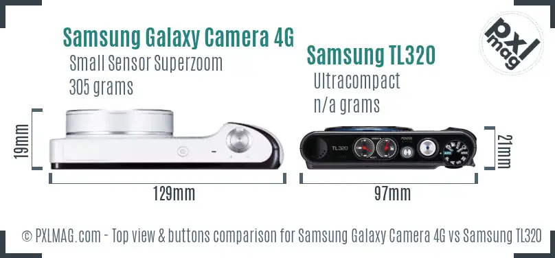 Samsung Galaxy Camera 4G vs Samsung TL320 top view buttons comparison