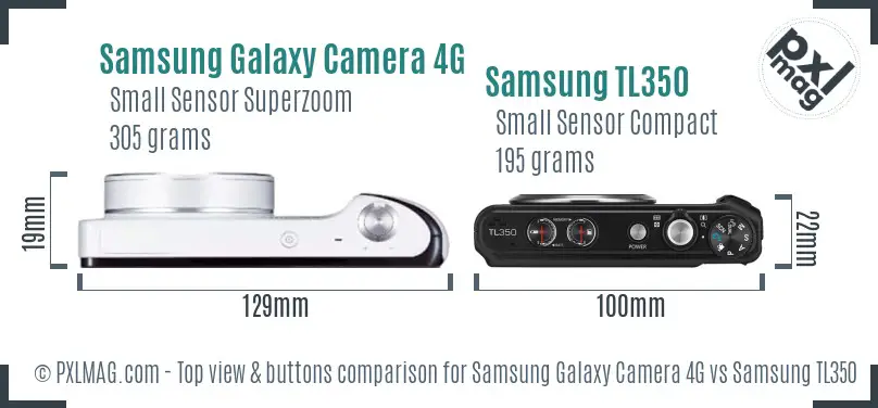 Samsung Galaxy Camera 4G vs Samsung TL350 top view buttons comparison