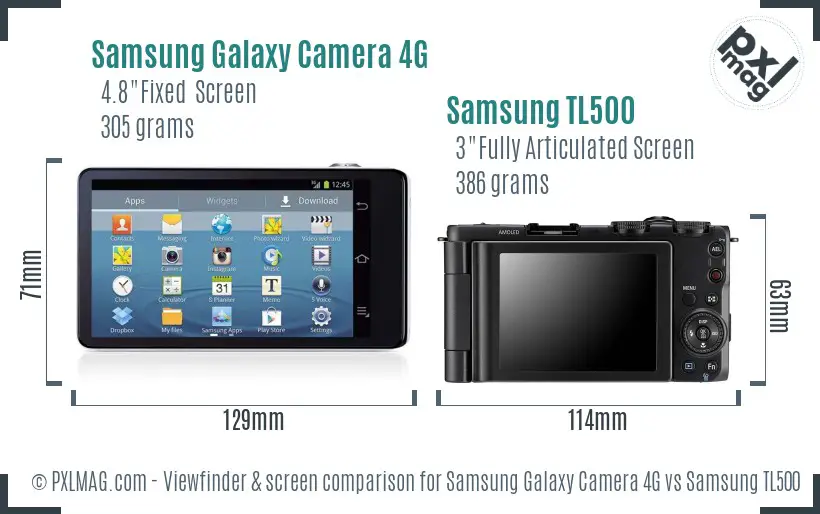 Samsung Galaxy Camera 4G vs Samsung TL500 Screen and Viewfinder comparison